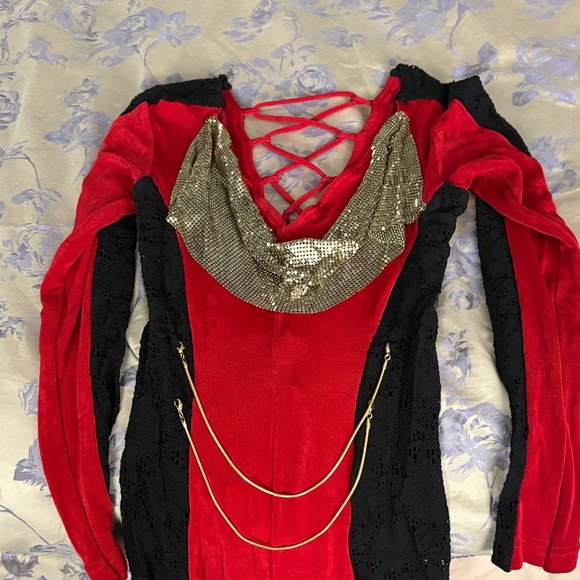 Red and Black Jumpsuit with Gold Accents - Picture 16 of 16